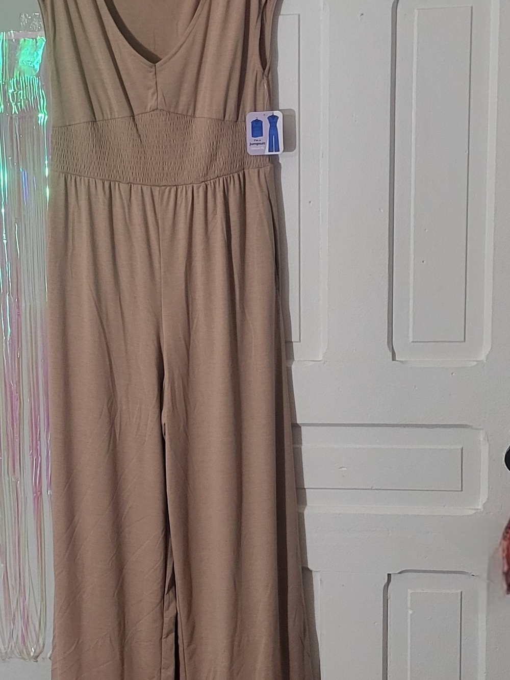 just be Taupe Smocked-Waist Wide-Leg Jumpsuit